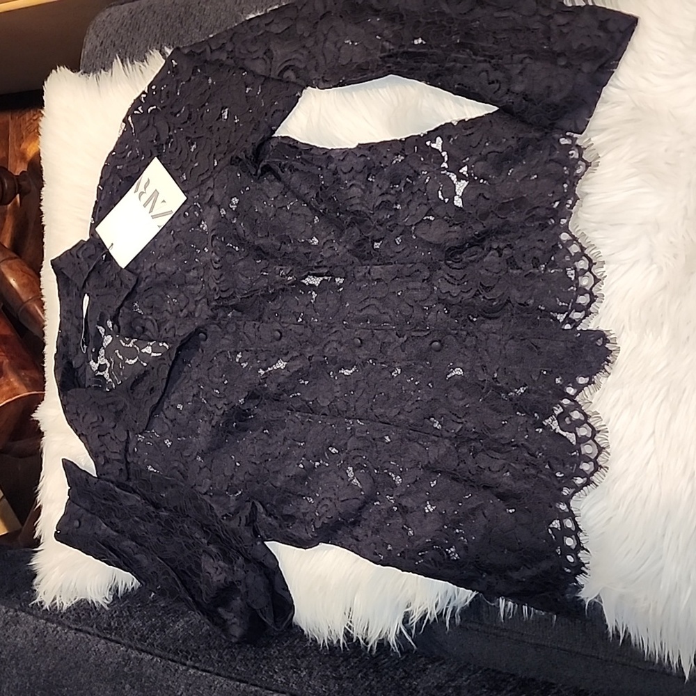 New Zara Lace Tailored Blouse, NWT, Size Medium